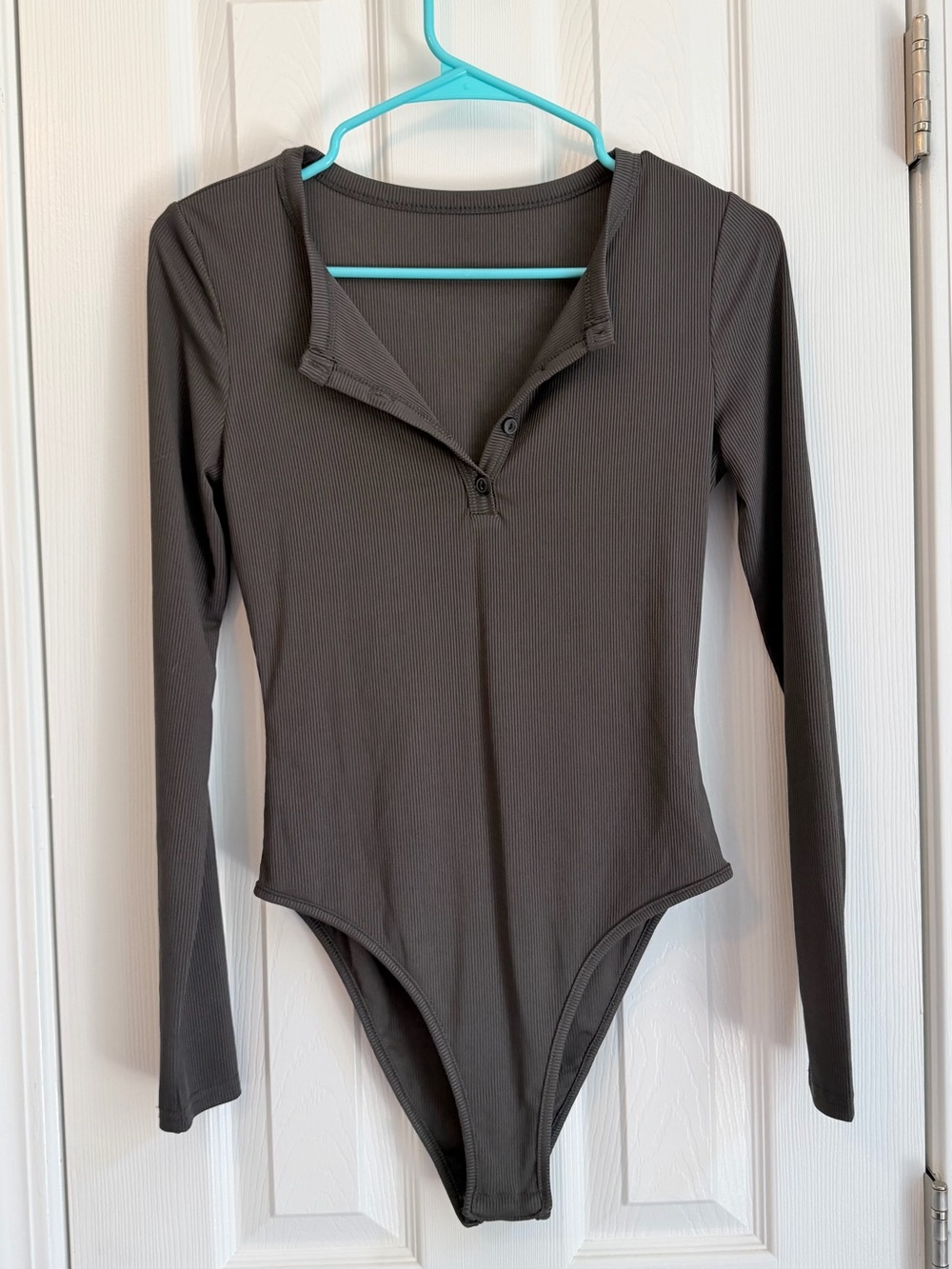SHEIN Charcoal Ribbed Long-Sleeve Henley Bodysuit